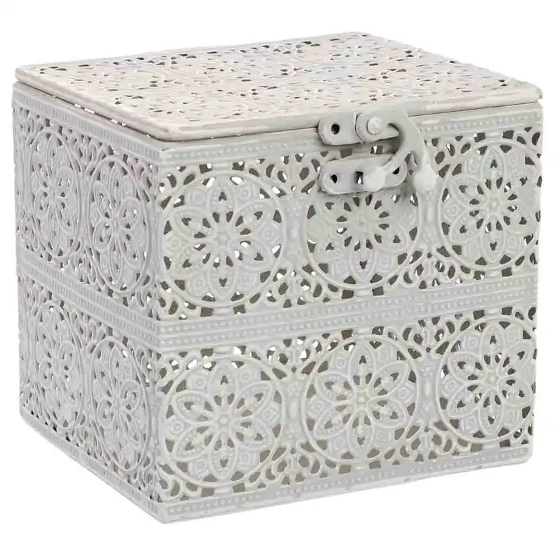Caja de metal blanca 12.5x12.5x11.5h cm - Decoración