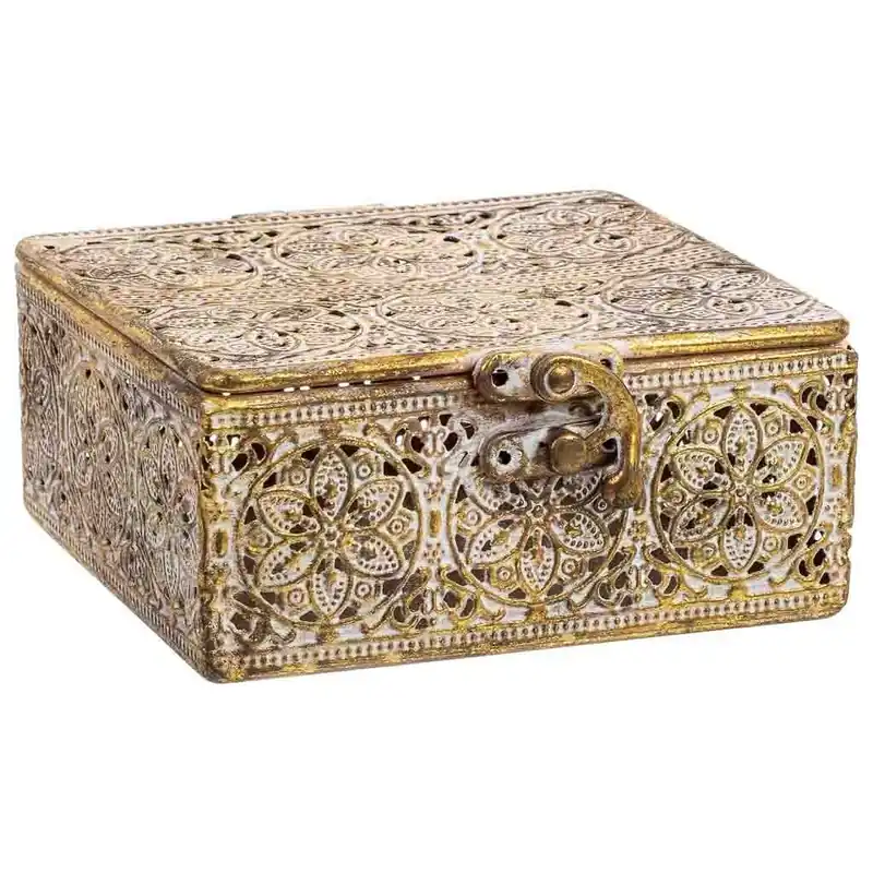 Caja de metal marrón 12.5x12.5x6h cm - Decoración