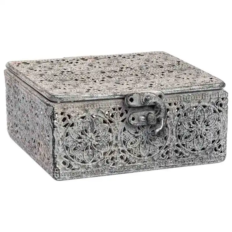 Caja de metal negra 12.5x12.5x6h cm - Decoración