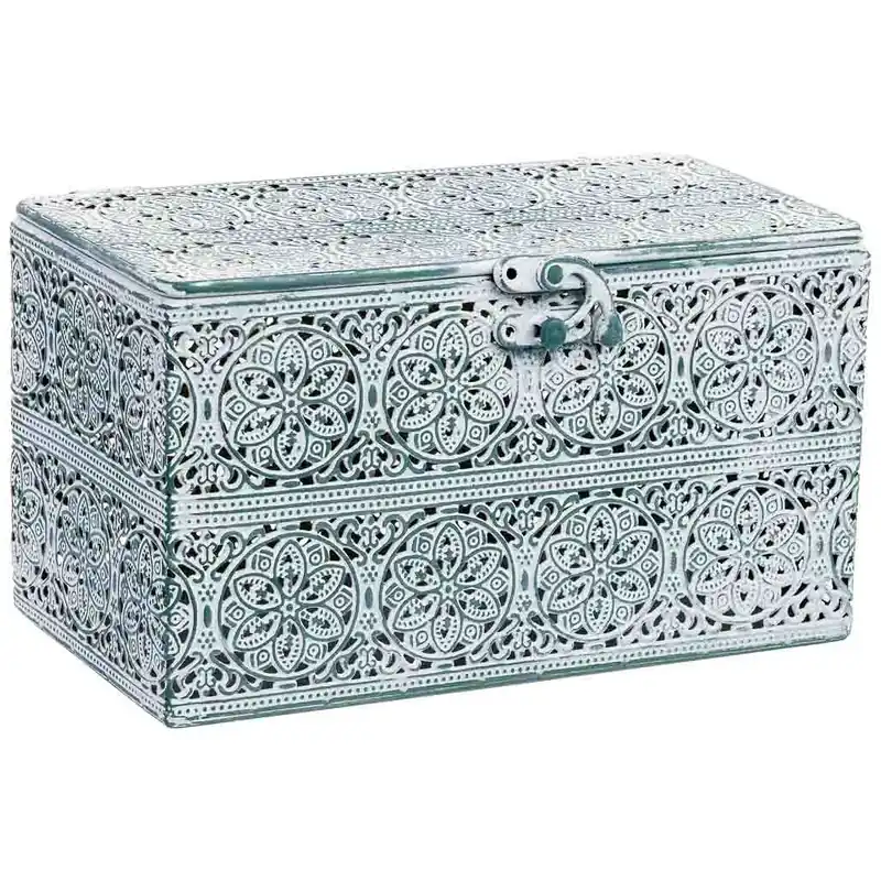 Caja de metal verde 20.5x12.5x11.5h cm - Decoración