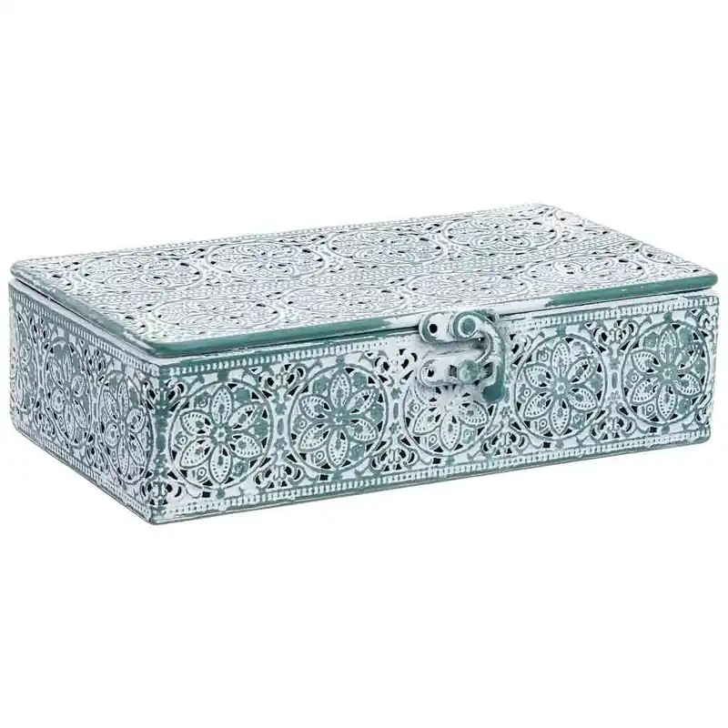 Caja de metal verde 20.5x12.5x6h cm - Decoración