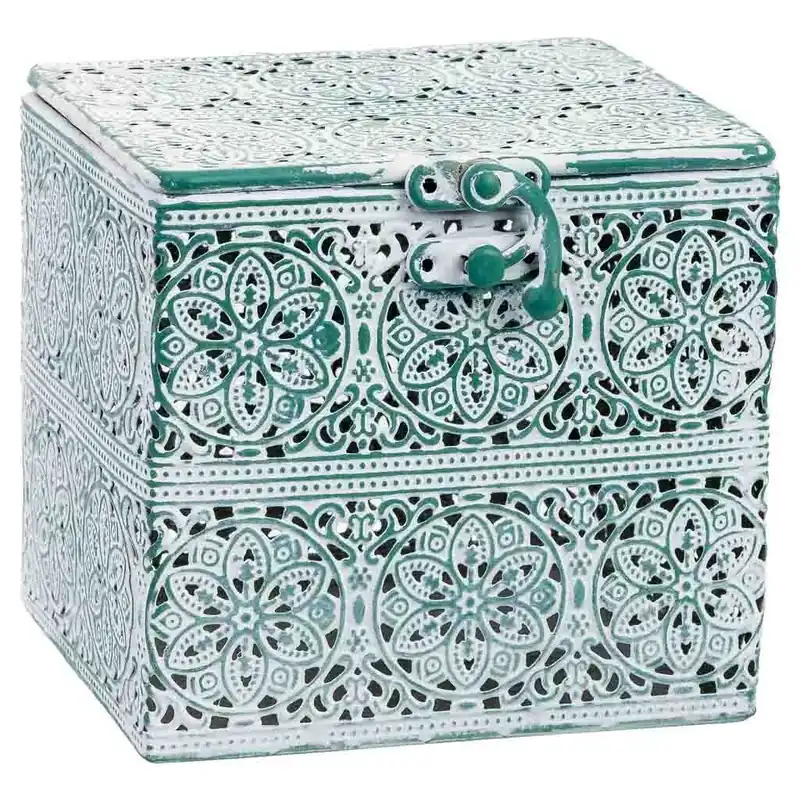 Caja de metal verde 12.5x12.5x11.5h cm - Decoración