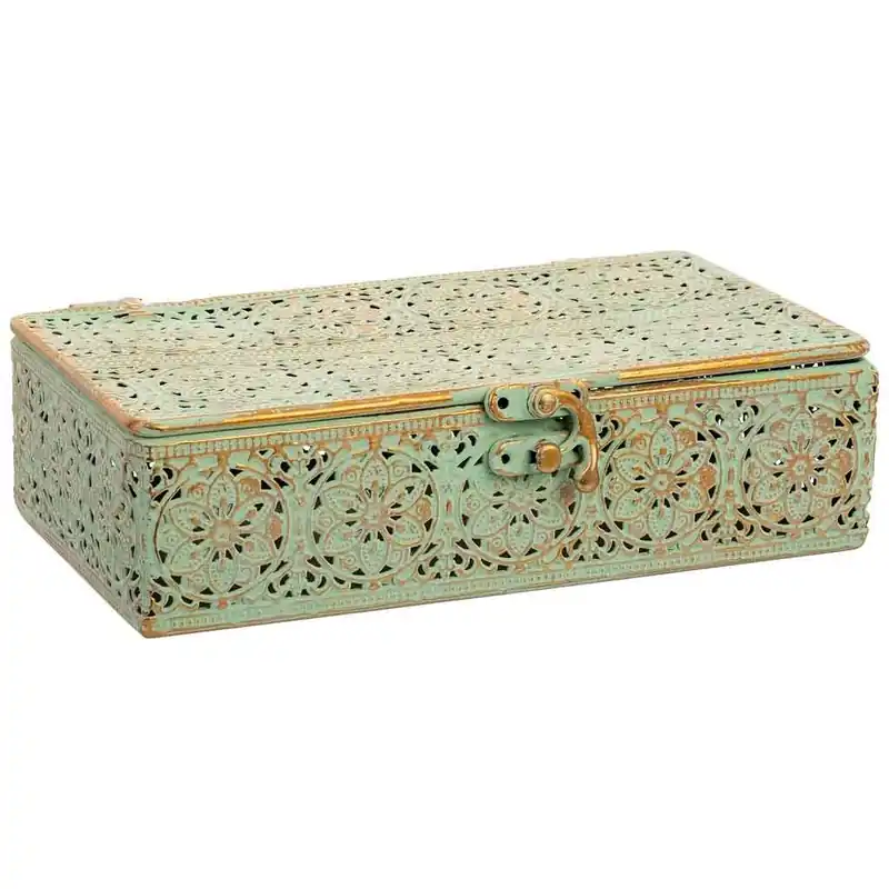 Caja de metal verde 20.5x12.5x6h cm - Decoración