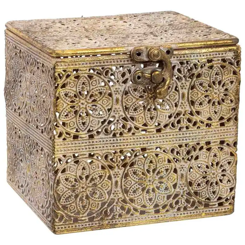 Caja de metal marrón 12.5x12.5x11.5h cm - Decoración