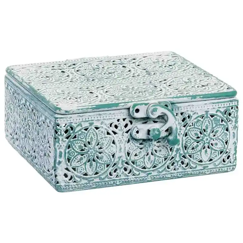 Caja de metal azul 12.5x12.5x6h cm - Decoración