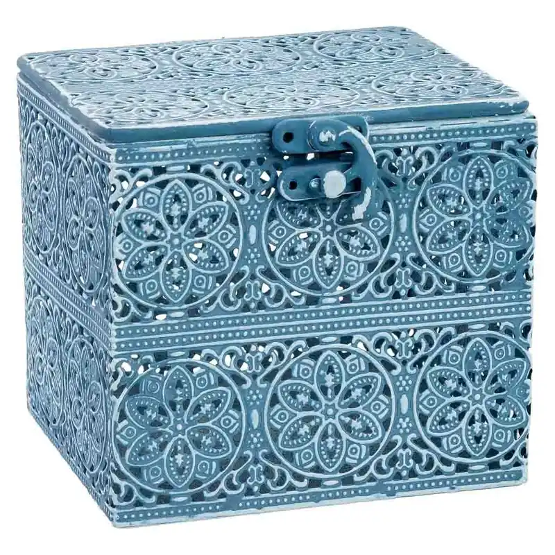 Caja de metal azul 12.5x12.5x11.5h cm - Decoración