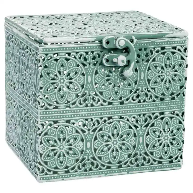 Caja de metal verde 12.5x12.5x11.5h cm - Decoración