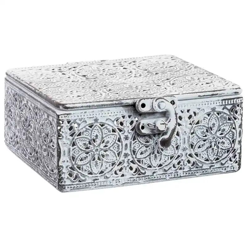 Caja de metal blanca 12.5x12.5x6h cm - Decoración