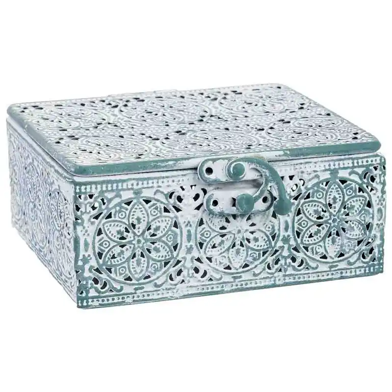 Caja de metal verde 12.5x12.5x6h cm - Decoración