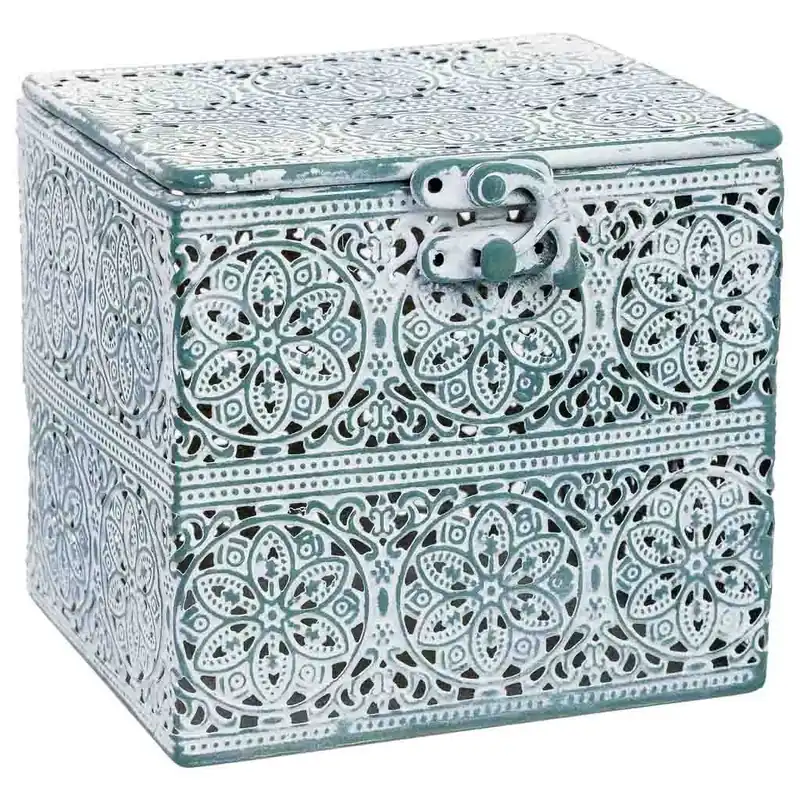 Caja de metal verde 12.5x12.5x11.5h cm - Decoración