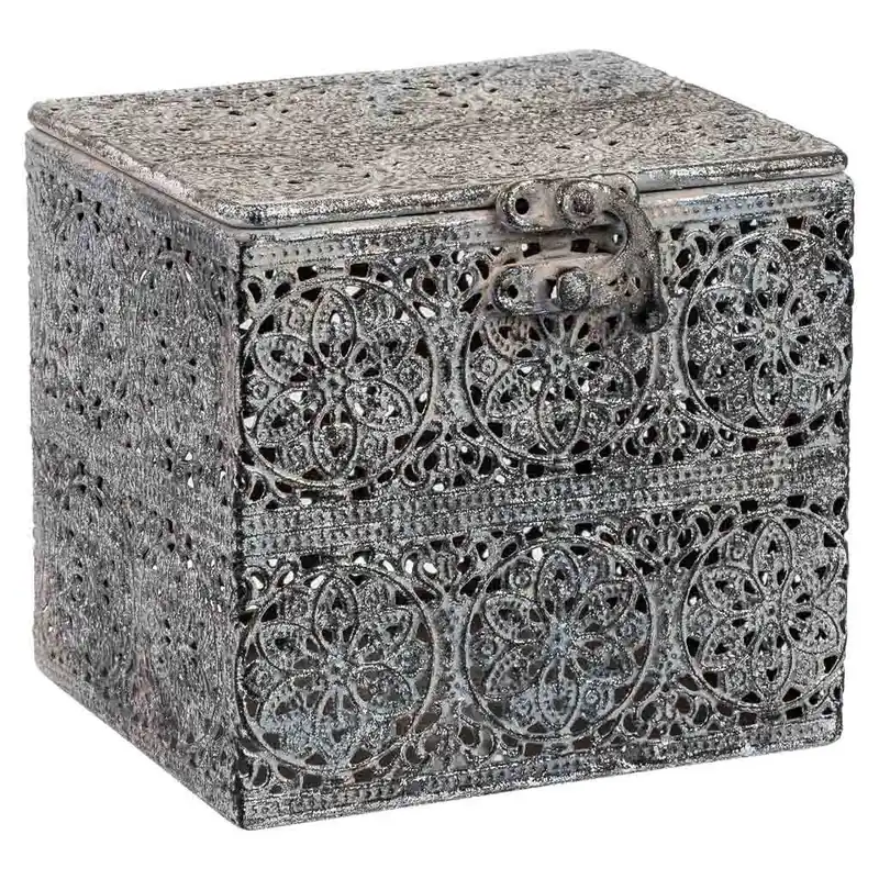 Caja de metal negra 12.5x12.5x11.5h cm - Decoración
