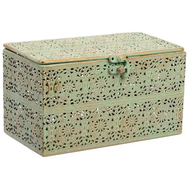 Caja de metal verde 20.5x12.5x11.5h cm - Decoración