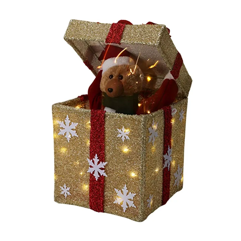 Caja de Regalo Dorada Decorativa Navideña con Música y 50 LEDs cálidas 50x25x25cm - Decoración