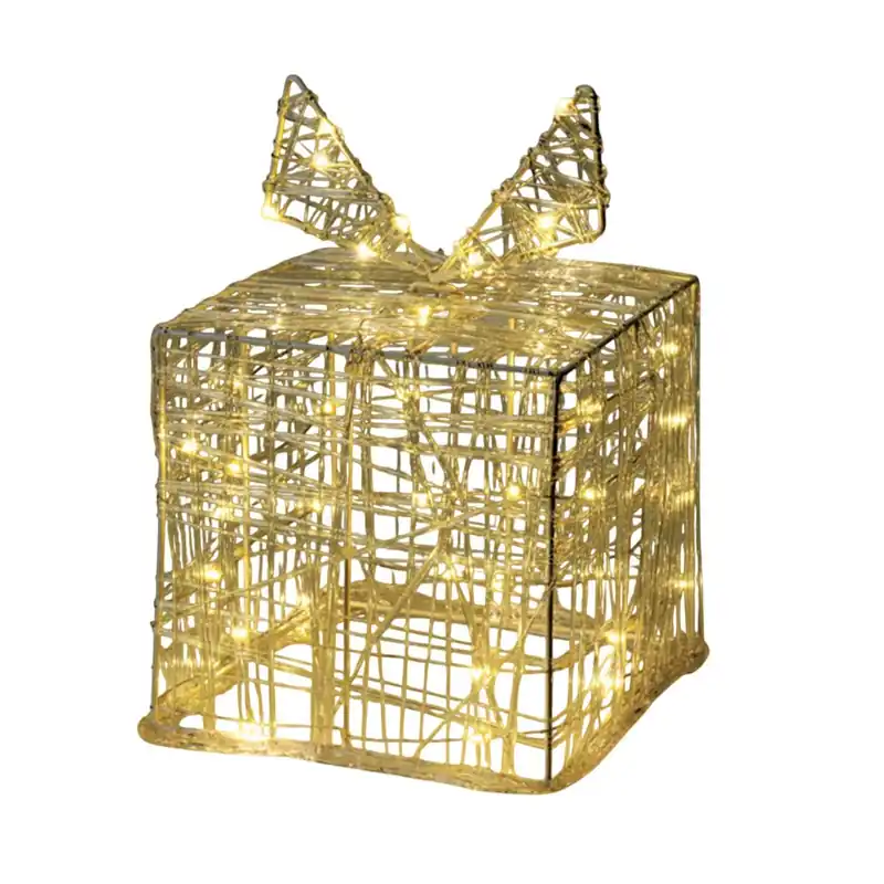 Caja de regalo Navideña decorativa con 30 micro LEDs Blancas cálidas 15x15x15cm - Decoración