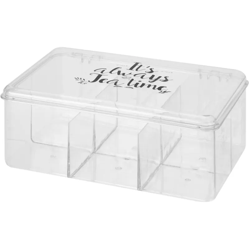 Caja de té PS transparente con 6 compartimentos y diseño impreso 8,8x21,5x14,5cm - Decoración