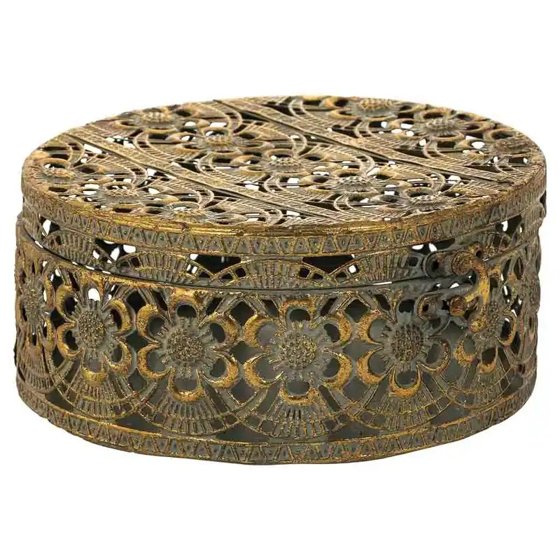 Caja Joyero de metal dorada 20x20x9 - Decoración