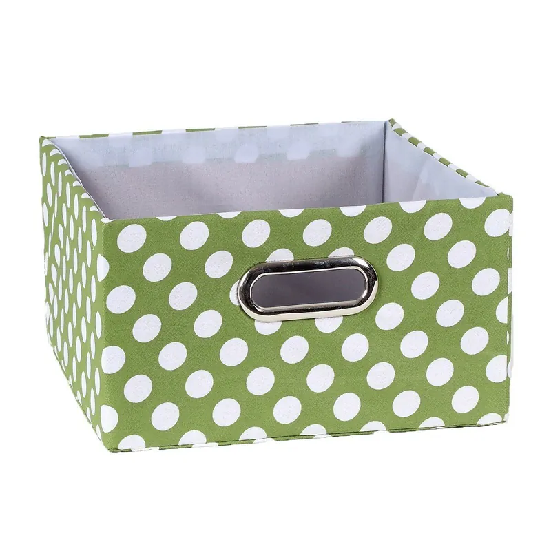 Cajón de tela verde con lunares blancos - Decoración
