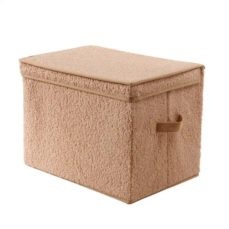 Caja de almacenamiento con tapa de tejido bouclé beige - L31,5 cm