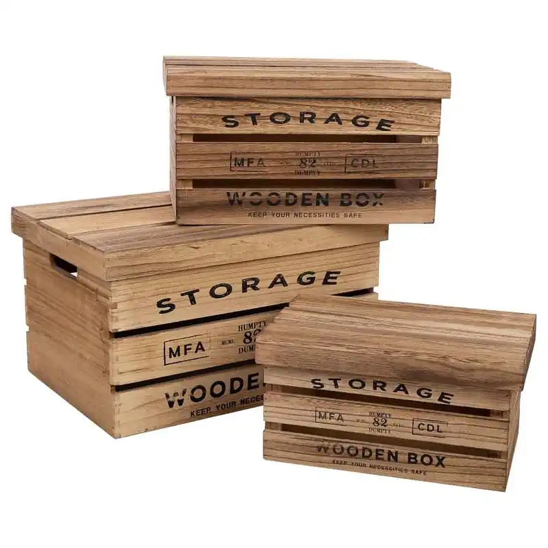 Cajas de madera impresas set 3 pzas 42x31x24h-36x25x20h-30x19x16h cm