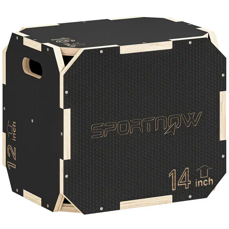 SPORTNOW Cajón Pliométrico de Madera 3 en 1, Plataforma de Caja Pliométrica con 3 Alturas Ajustables 41/36/31 cm, Asas, sin Esquinas, Entrenamiento de Salto, Fuerza, para Casa, Gimnasio y Exterior - Deporte