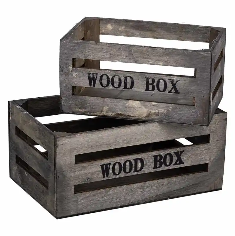 Cajones de madera set 2 piezas gris 20x13x09-16x11x08h cm