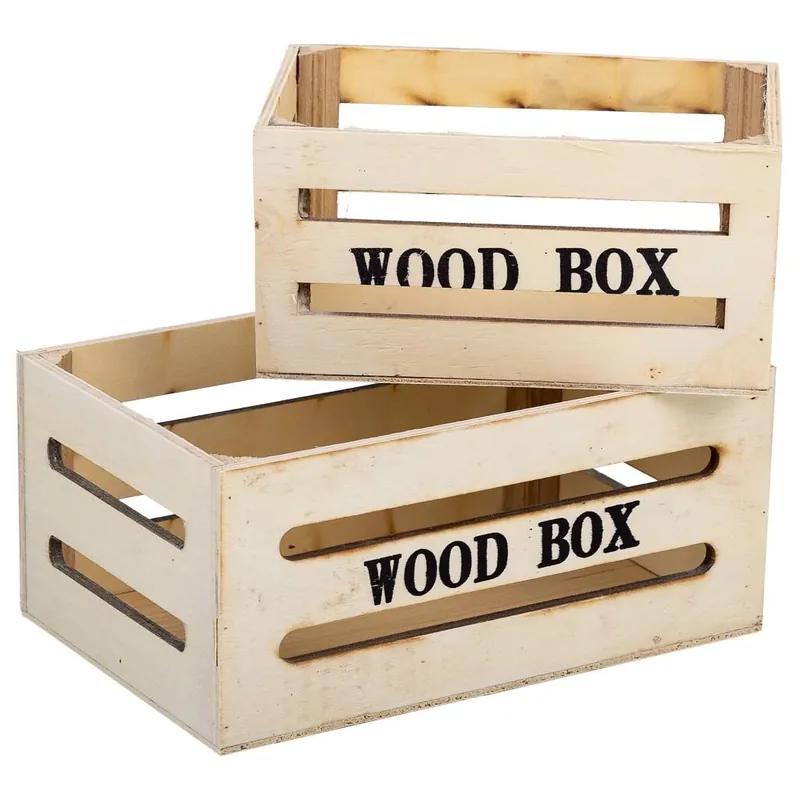 Cajones de madera set 2 piezas marron 20x13x09-16x11x08h cm