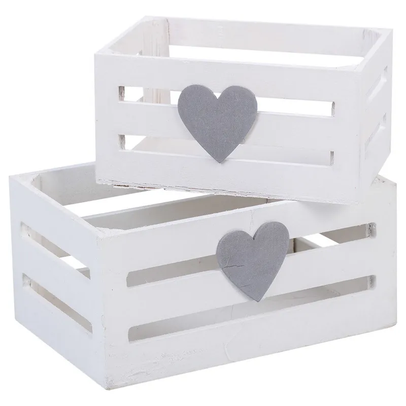 Cajones de madera set 2 piezas blanco 20x13x09, 16x11x08cm - Decoración