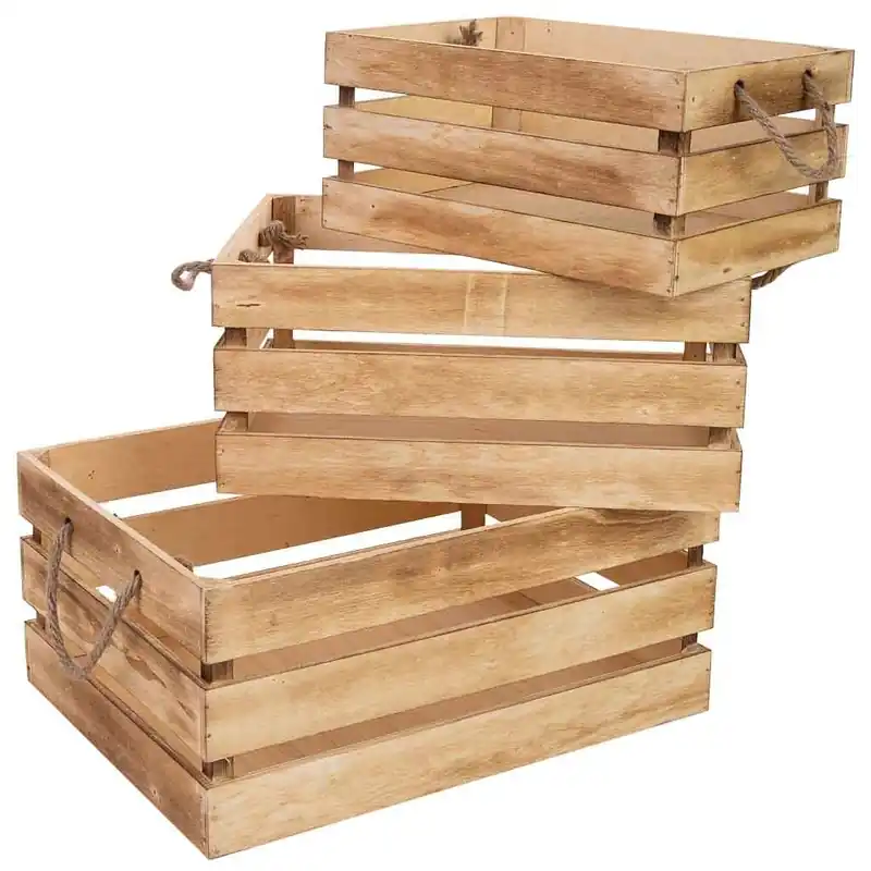 Cajones de madera set 3 pzas 40x30x18h-35x25x16h-30x20x14h cm