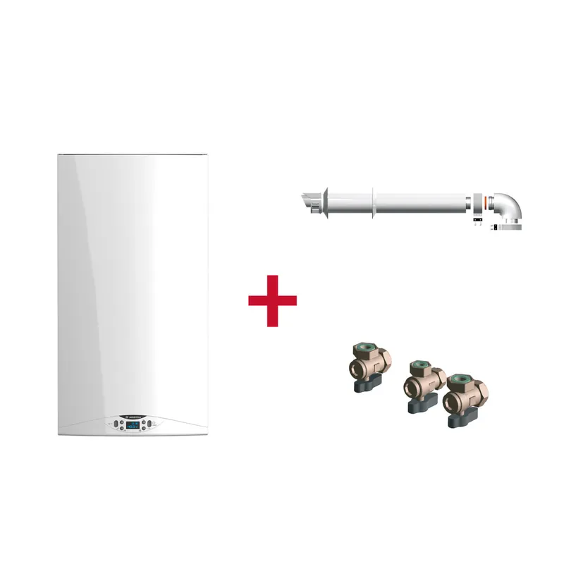 Caldera de condensación, Ariston, HS Premium 24 + Kit de tres grifos + Kit salida de humos, Clase Energetica A - Electrodomésticos
