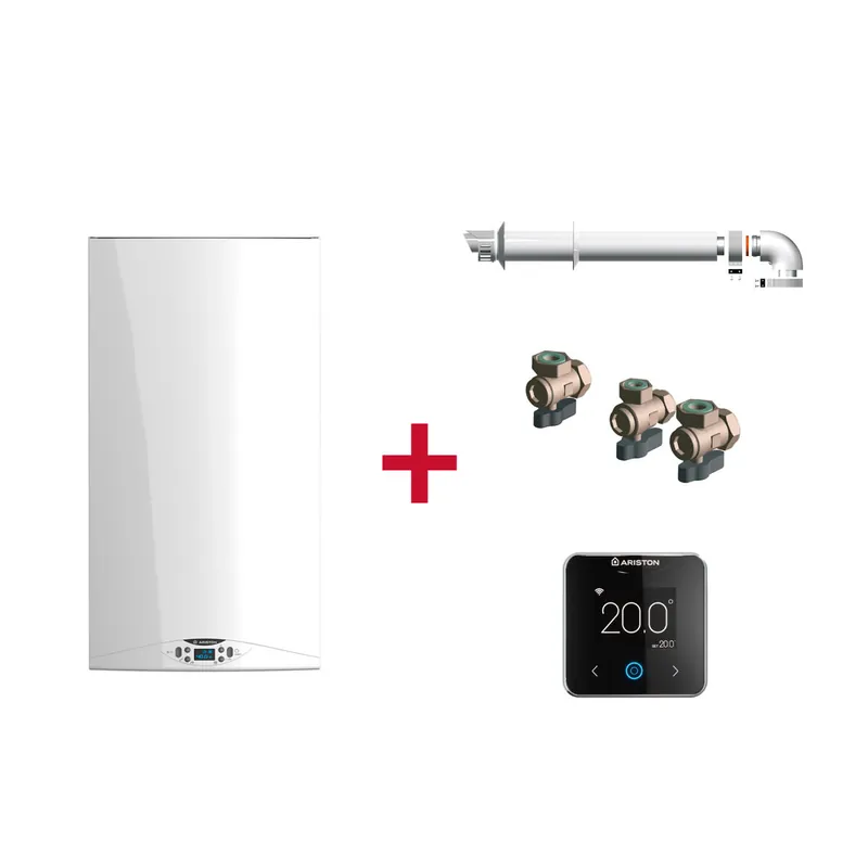 Caldera de condensación, Ariston, HS Premium 24 + Termostato Cube S Net + Kit de tres grifos + Kit salida de humos, Clase Energetica A - Electrodomésticos