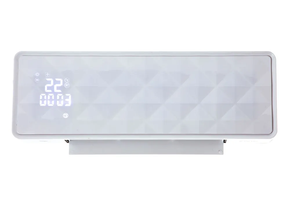 Calefactor cerámico de 2000W con display LED táctil. termostato regulable. y programador semanal. Incluye mando a distancia. Diseño en color blanco de 54x19x12. con todo lo necesario para instalarse en la pared sin necesidad de obra. Ideal para 12m2. - Electrodomésticos