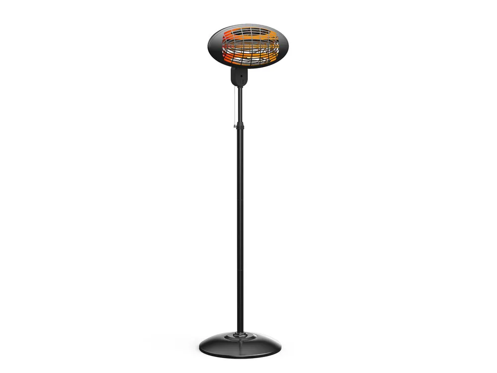 Calefactor halógeno con protección IP55. Diseño vertical en negro con altura regulable. de 1800W y con 3 niveles de potencia. Fabricado en aluminio - Electrodomésticos