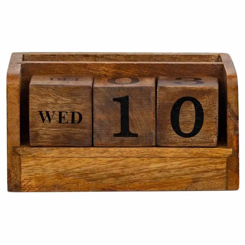 Calendario de cuatro cubos de madera marrón 14.5x4.5x5 - Decoración