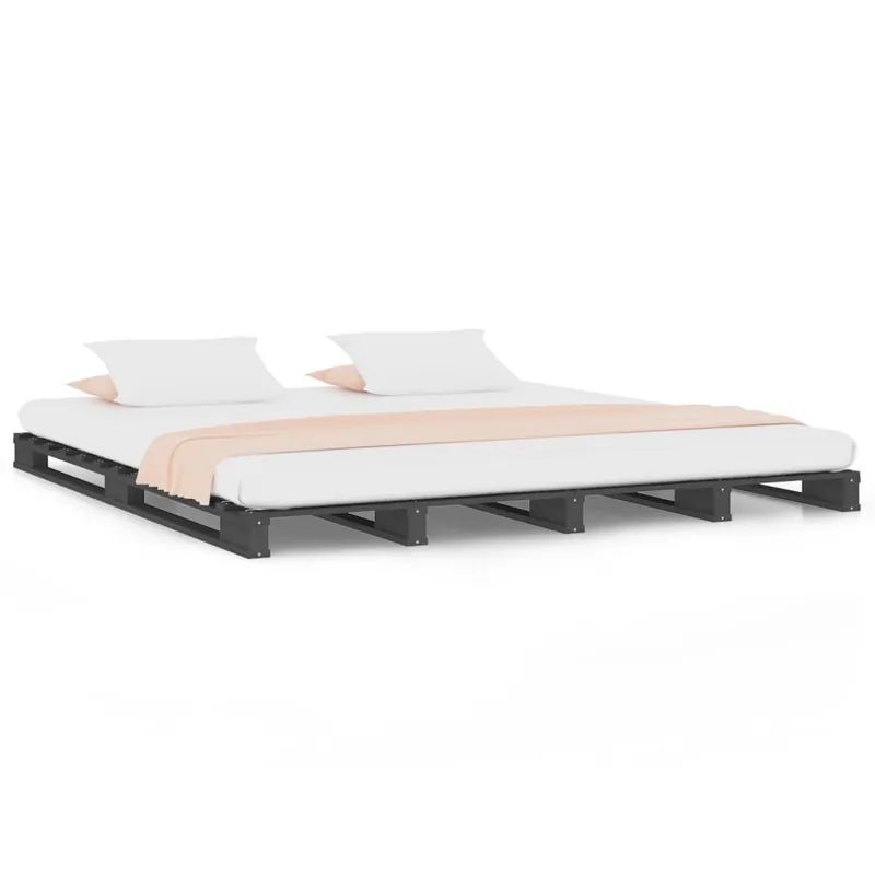 Cama de palets madera maciza de pino gris 120x200 cm - Descanso