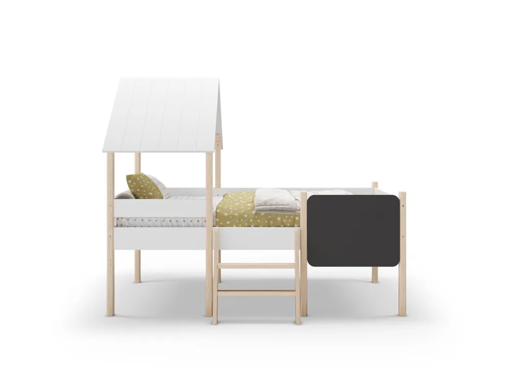 Cama cabaña 90cm CECILE pizarra blanco y madera natural - Descanso