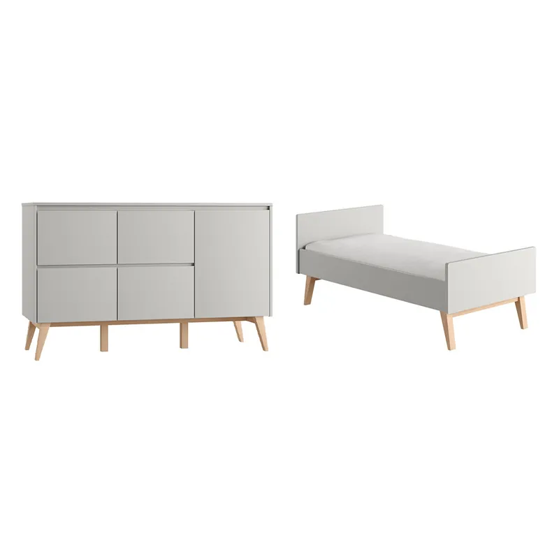 Cama abatible Pinio Swing 70x140 y arcón 4 cajones 1 puerta Gris y madera - Bebé