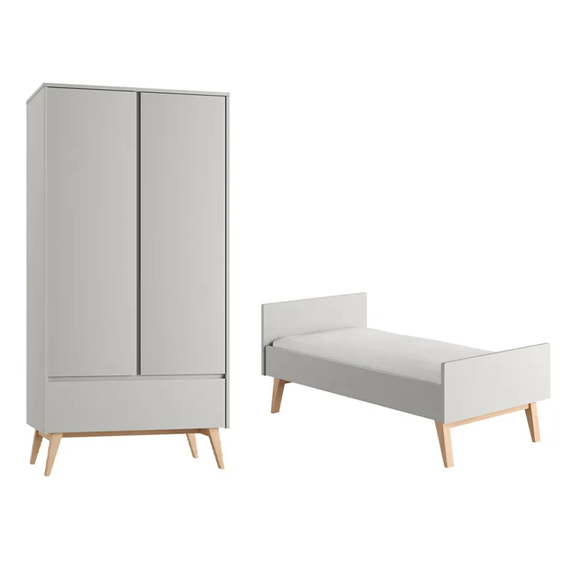 Cama abatible y armario de 2 puertas Pinio Swing 70x140 gris y madera - Bebé