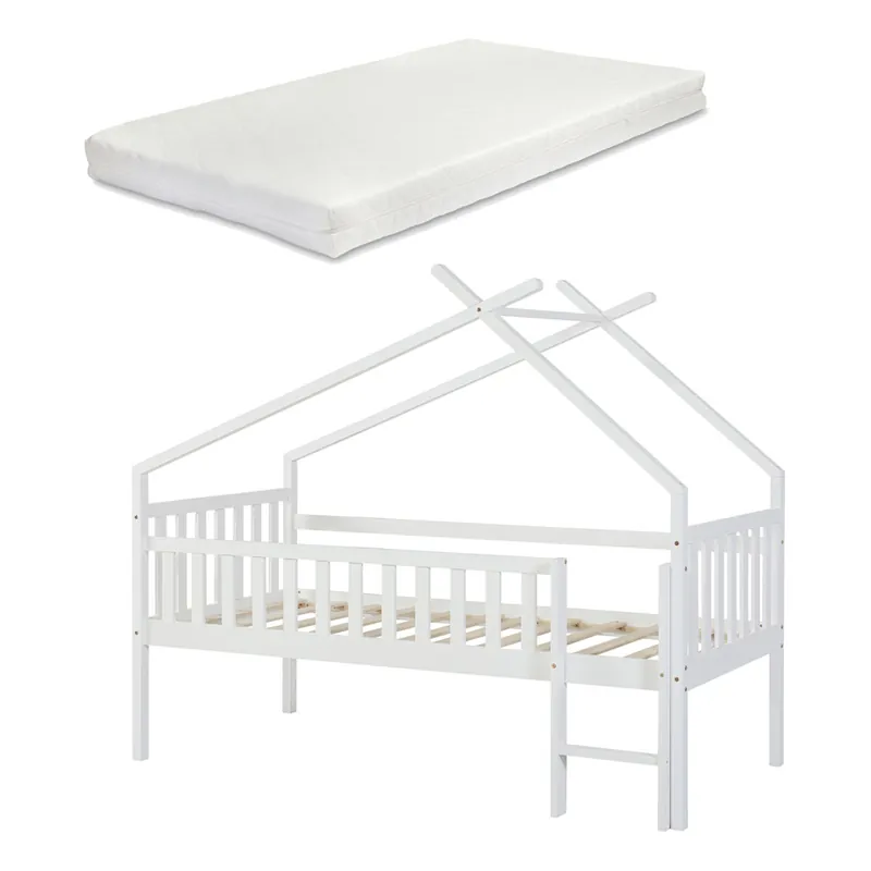 Cama alta cabaña para niños Sotkamo pino colchón 90x200 - Natural [en.casa]