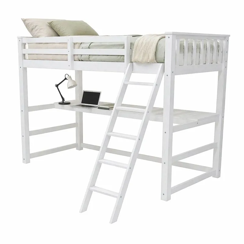 Cama Alta con Escritorio de Madera Sophia Vicawu - Blanco - 90 x 190
