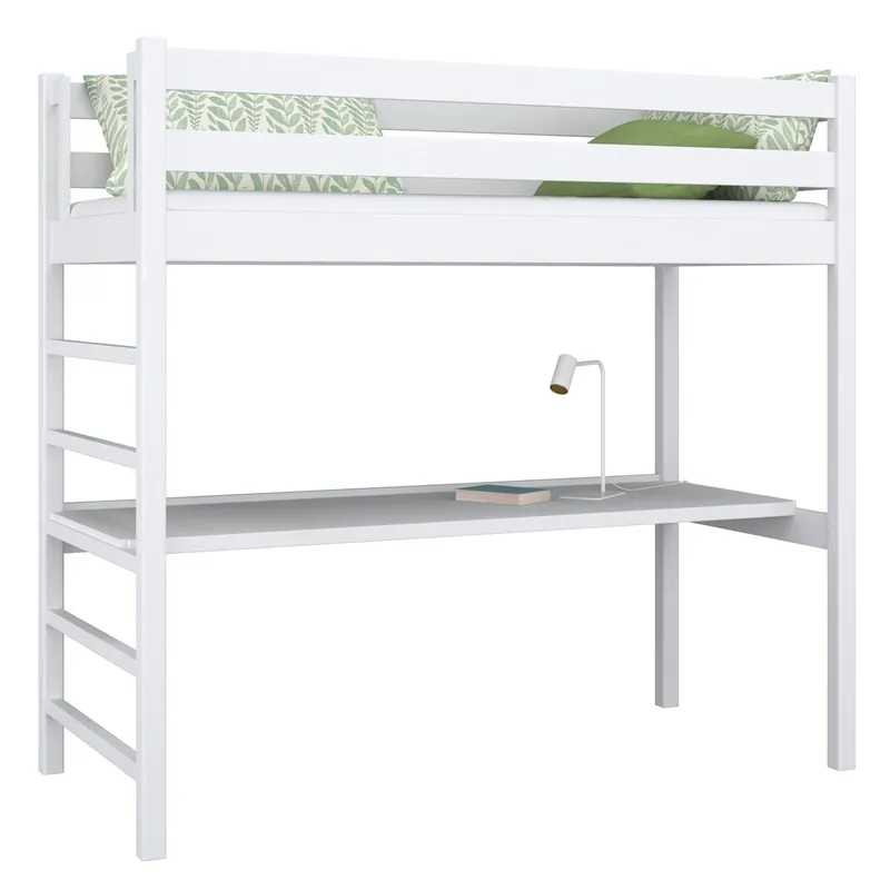 Cama alta de madera con escritorio N01 blanco - Descanso