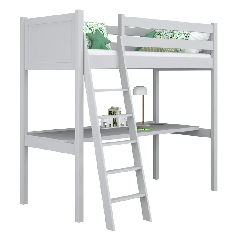 Cama alta de madera con escritorio N04 gris - Bebé