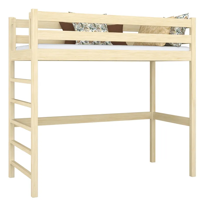 Cama alta de madera N01 pino incoloro - Descanso