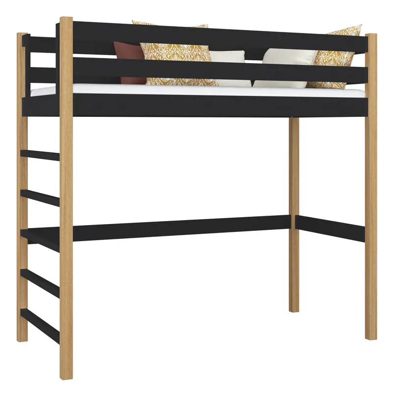 Cama alta de madera N01 negro / roble - Descanso