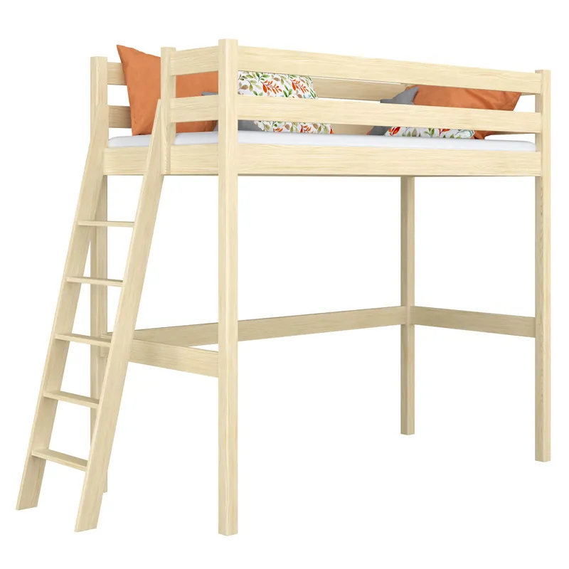 Cama alta de madera N02 pino incoloro - Descanso