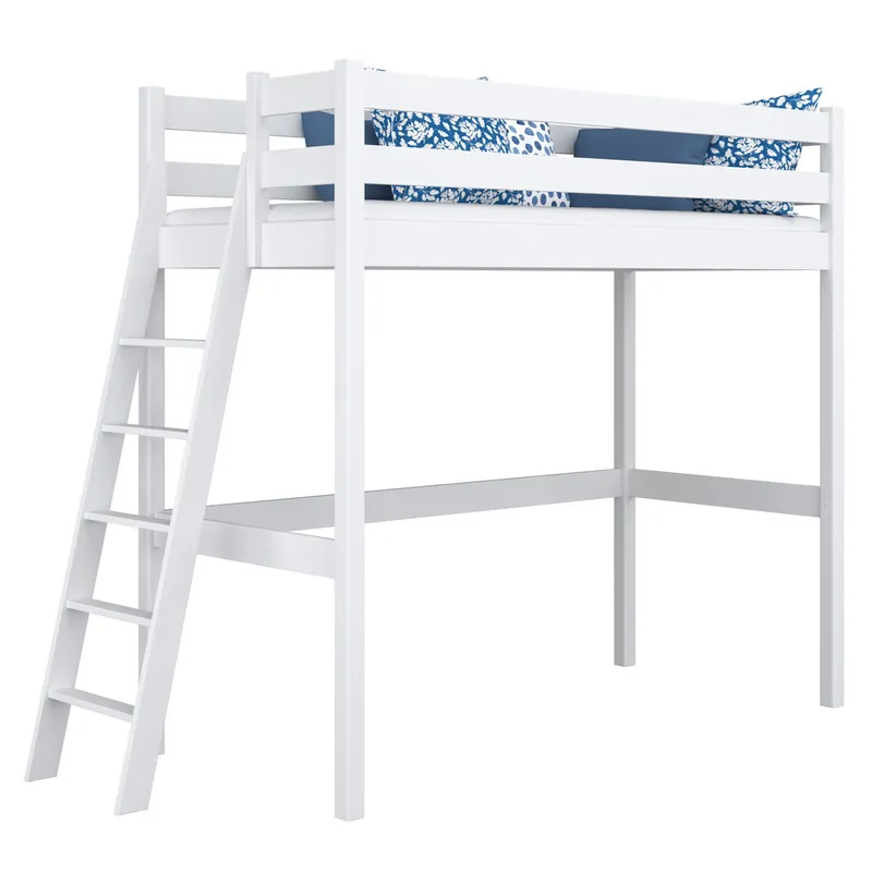 Cama alta de madera N02 blanco - Descanso