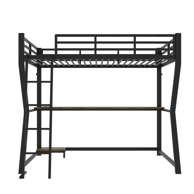 Cama alta 90x200cm - Con LED, escritorio, toma USB, estante para consola, escalera, sin colchón - Blanco