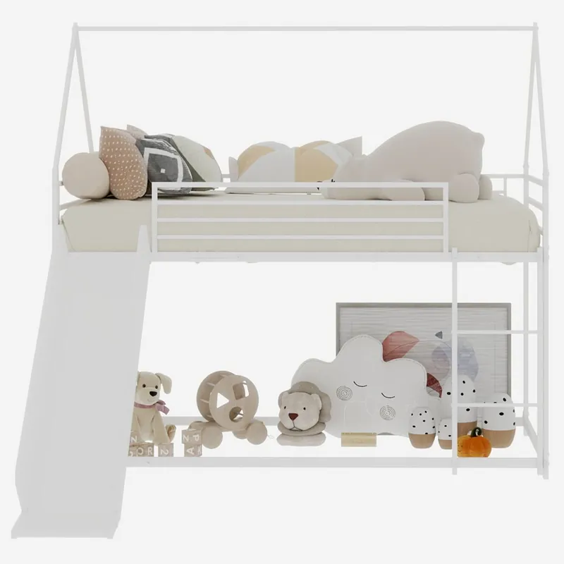Cama alta infantil Twin - segura con escalera - blanca