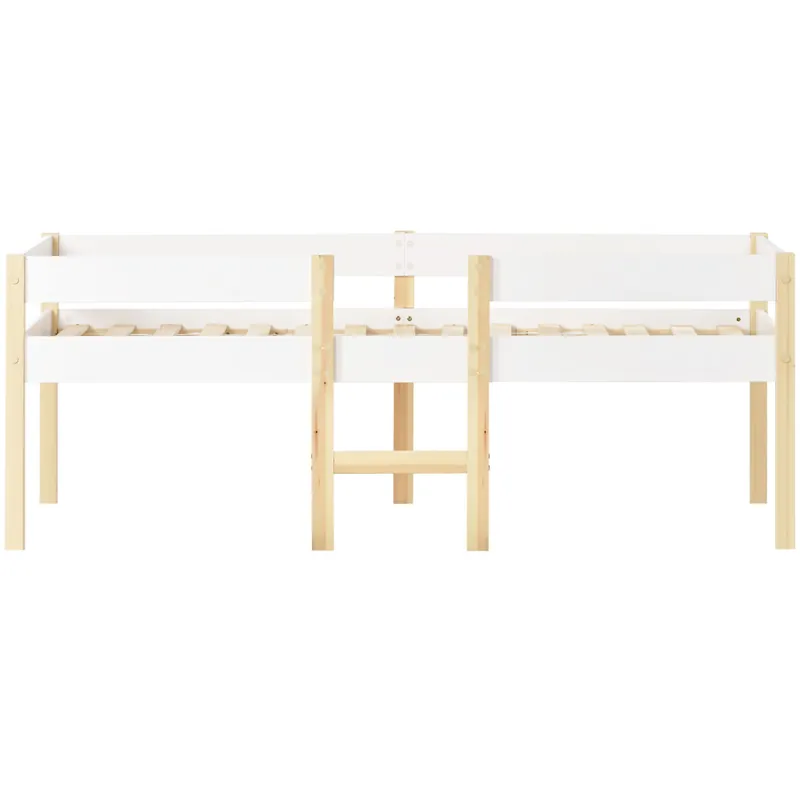 Cama entrepiso de pino macizo con cajones - 90x190 cm - Blanco