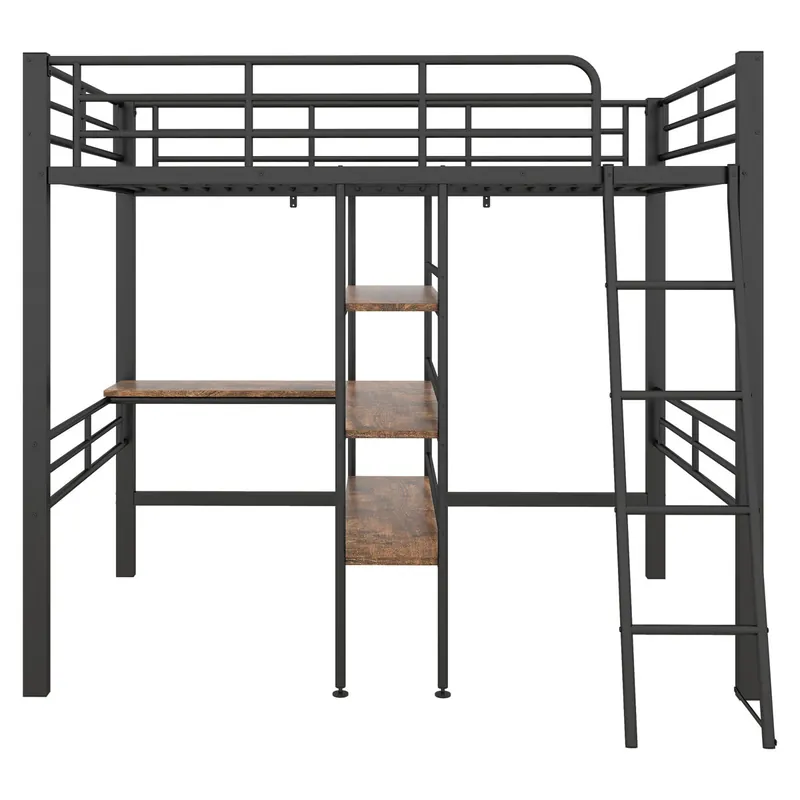Cama entrepiso 90x200 cm - con escritorio y estantes de almacenamiento - Blanco