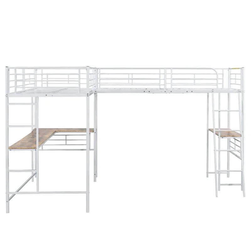 Cama entrepiso - 2 camas 90x200 cm - 2 escritorios debajo de la cama - Blanco